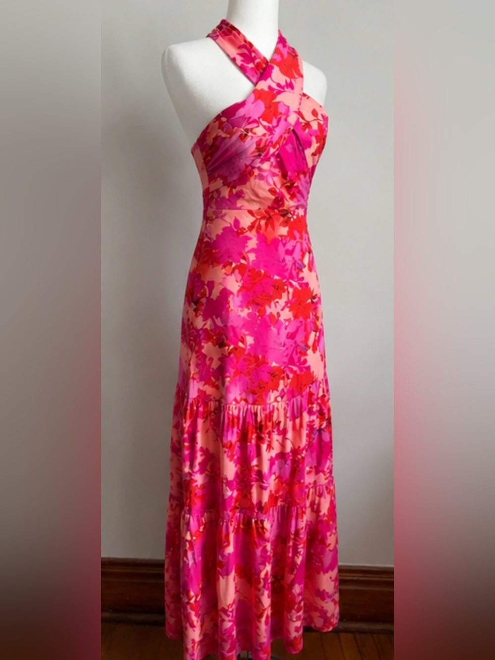 Hello Molly Love Loop Midi Dress Floral Halter Pink Size S - Picture 3 of 7